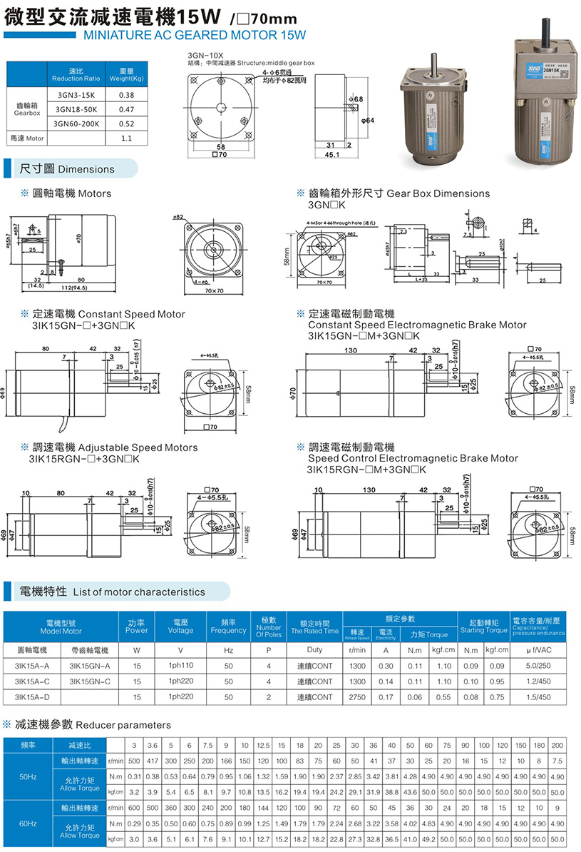 微型交流減速電機(jī)15W